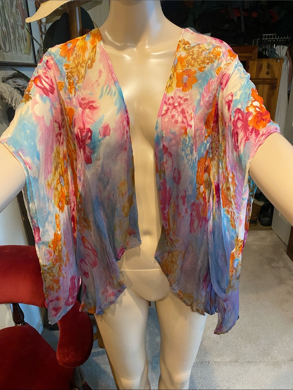 Topshop Floral Multi-Color Sheer Open Kimono